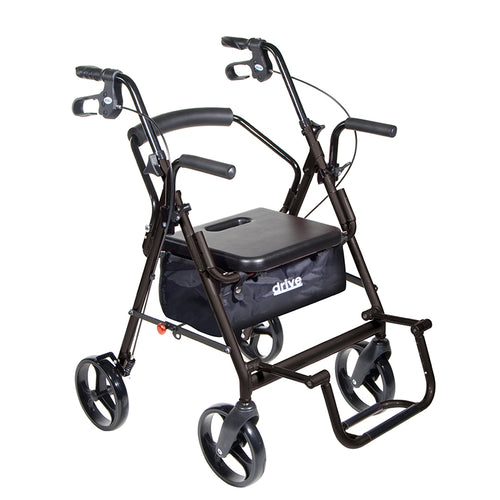 Drive Medical 795BK Duet Dual Function Transport Wheelchair Rollator Rolling Walker, Black